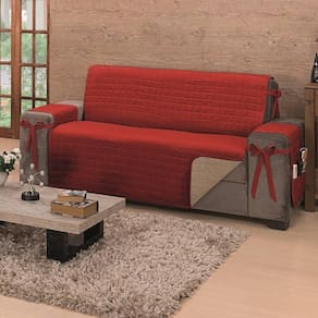 Protetor De Sofá Dupla Face Premium 3 Lugares - Vermelho-cáqui