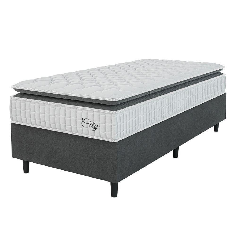 Cama Box Colchão Solteiro Molas Ensacadas City Pillow Top 88x61cm Branco/preto Hellen Branco/pre