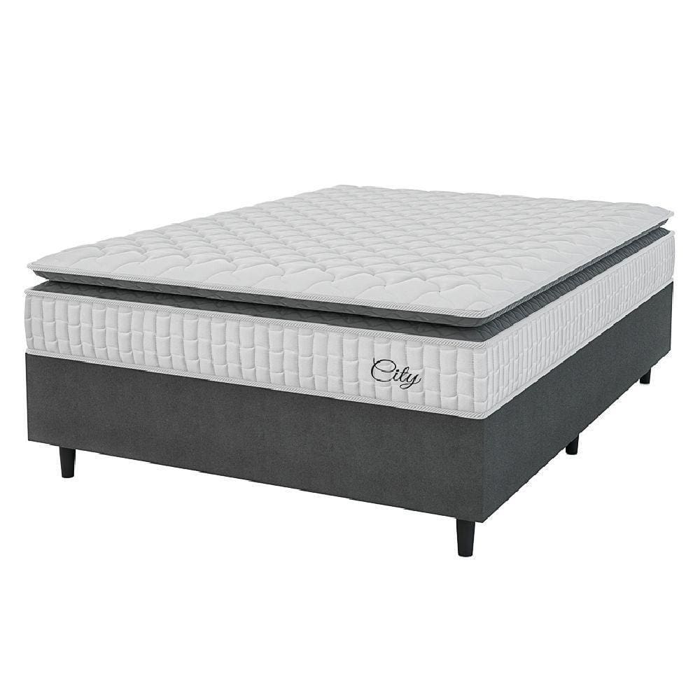Cama Box Colchão Casal Molas Ensacadas City Pillow Top 138x61cm Branco/preto Hellen Branco/pre