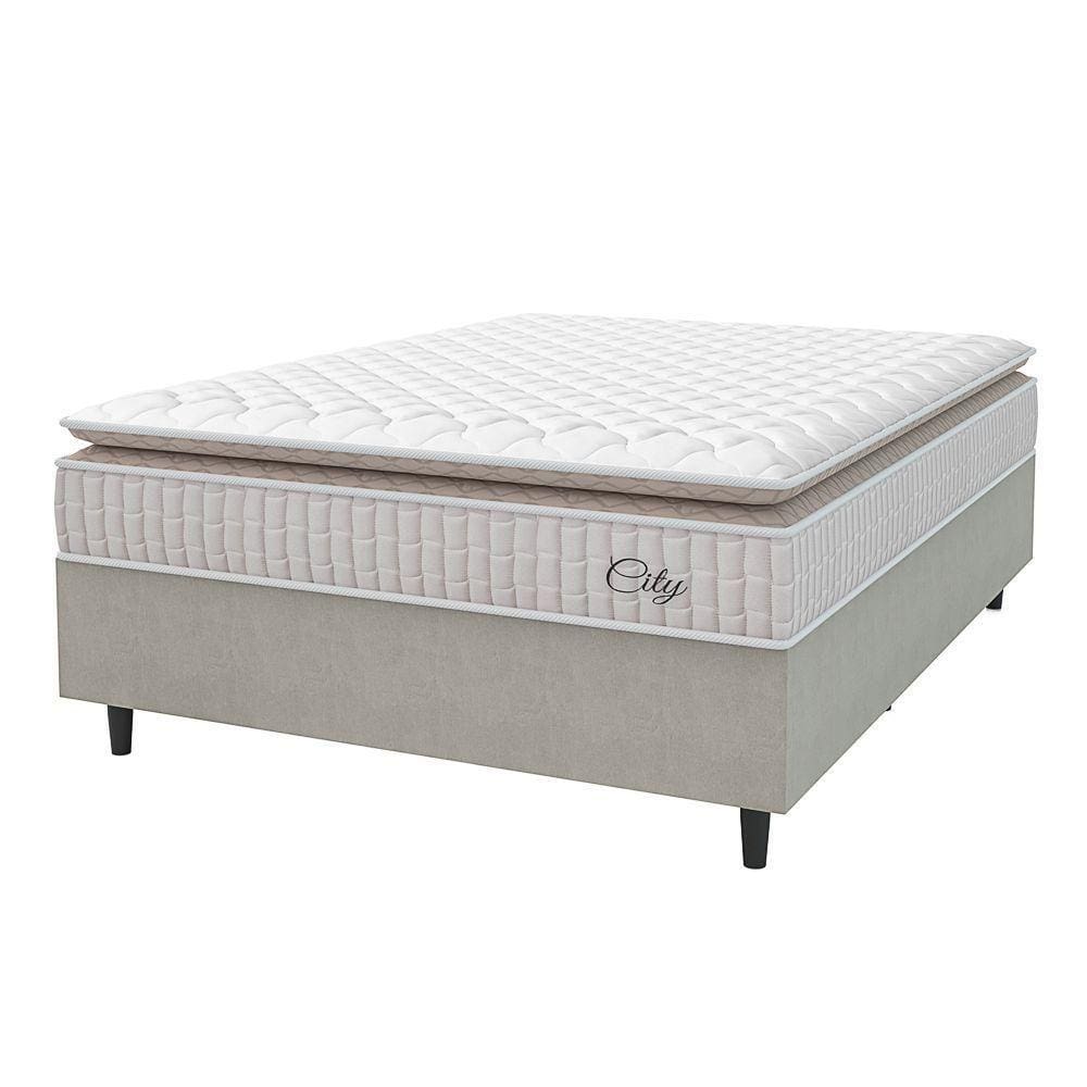 Cama Box Colchão Casal Molas Ensacadas City Pillow Top 138x61cm Branco/bege Hellen Branco/bg