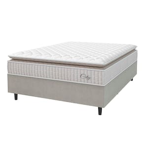 Cama Box Colchão Casal Molas Ensacadas City Pillow Top 138x61cm Branco/bege Hellen Branco/bg