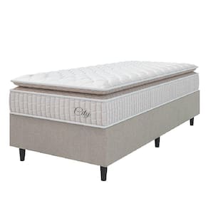 Cama Box Colchão Solteiro Molas Ensacadas City Pillow Top 88x61cm Branco/bege Hellen Branco/bg