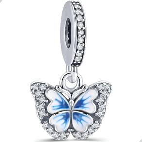 Berloque Charms Pingente Borboleta Encanto Azul Prata 925