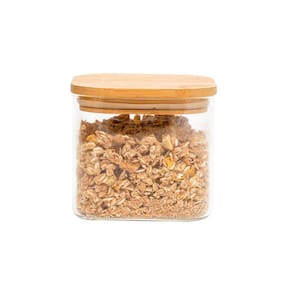 Pote de vidro 600ml com tampa de bambu hermético quadrado - Tüd