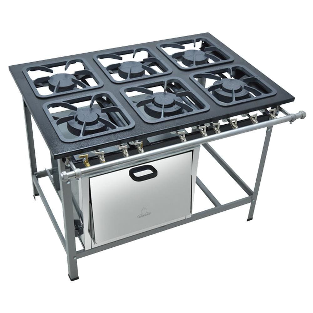 Fogao Industrial 6 Bocas M-19 M/m S2000 30X30 Perfil 6,5Cm Com Forno - Metalmaq