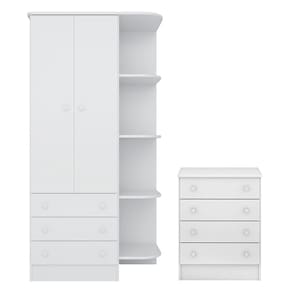 Quarto de Bebê Doce Sonho com Roupeiro 825 e Cômoda 777 Qmovi Branco