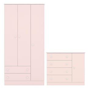 Quarto de Bebê Doce Sonho com Roupeiro 2617 e Cômoda Sapateira 2561 Qmovi Rosa Acetinado