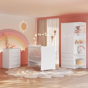 Quarto de Bebê Doce Sonho Completo c/ Rodízios Qmovi Branco