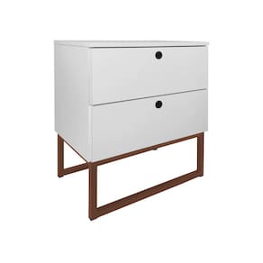 Mesa de Cabeceira Slim Branco 2 Gavetas Base Metálica Cobre - Vallisa Decor