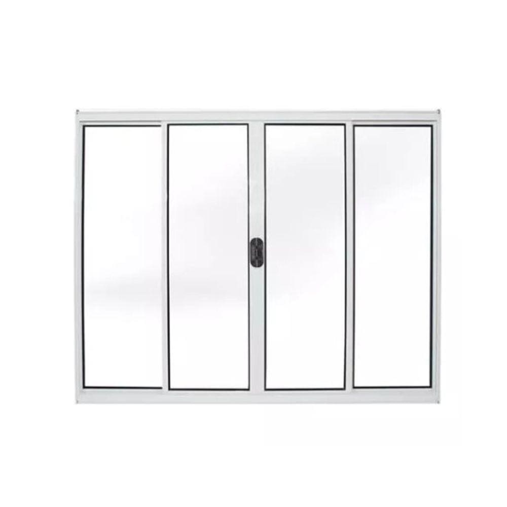 Janela 120x150 4 Folhas Vidro - Alumínio Branco - Linha 18 Modular