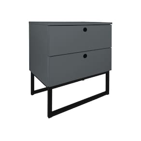 Mesa de Cabeceira Slim Cinza 2 Gavetas Base Industrial Preta - Vallisa Decor