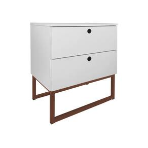Mesa de Cabeceira Slim Branco 2 Gavetas Base Industrial Cobre - Vallisa Decor