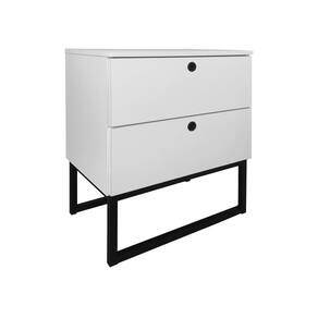 Mesa de Cabeceira Slim Branco 2 Gavetas Base Industrial Preta - Vallisa Decor