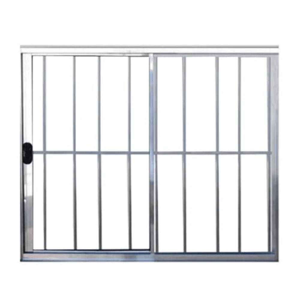 Janela 100x200 2 Folhas c/Grade - Alumínio Brilhante - Linha 18 Modular