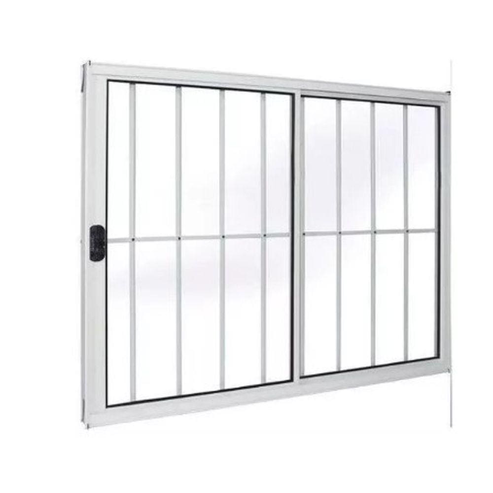 Janela 100x150 2 Folhas c/Grade - Alumínio Branco - Linha 18 Modular