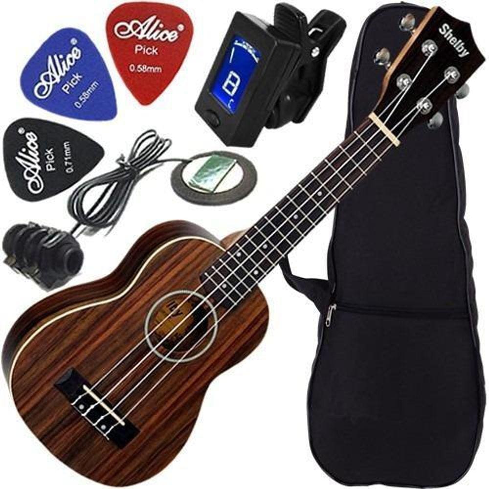 Kit Ukulele Shelby Soprano 21 Elétrico + Afinador Su21R