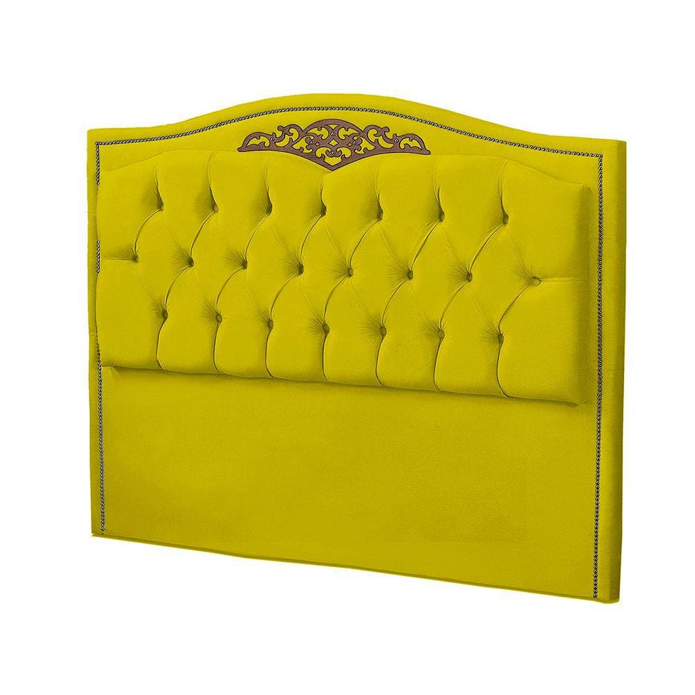 Cabeceira Casal 140cm Decorativa Maitê Veludo Amarelo - Montanaris Decor