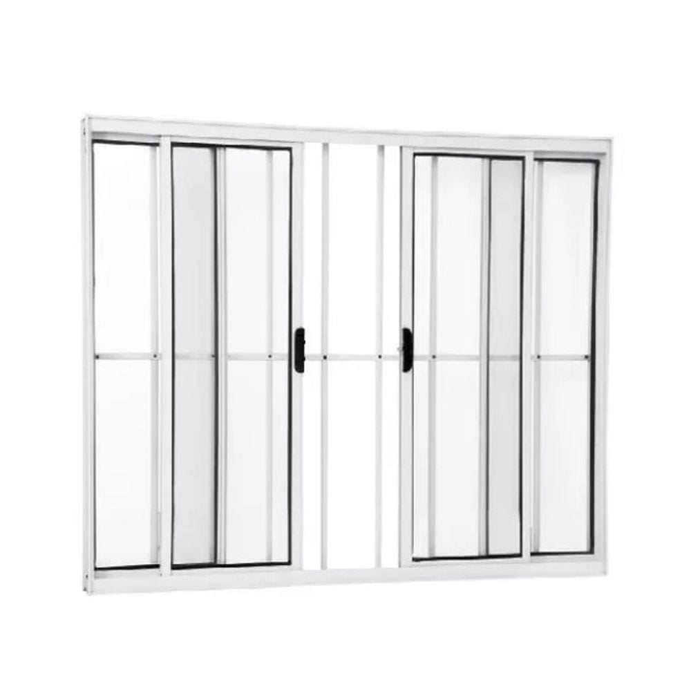 Janela 100x100 4 Folhas Vidro c/Grade - Alumínio Branco - Linha 18 Modular