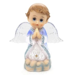 Imagem Anjo Da Guarda Azul Rezando Led Importado Resina 12