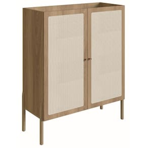 Cristaleira Bar Armário Alto Oslo Artesano 93 Cm (Largura) Mdp  Palha Natural Base Madeira