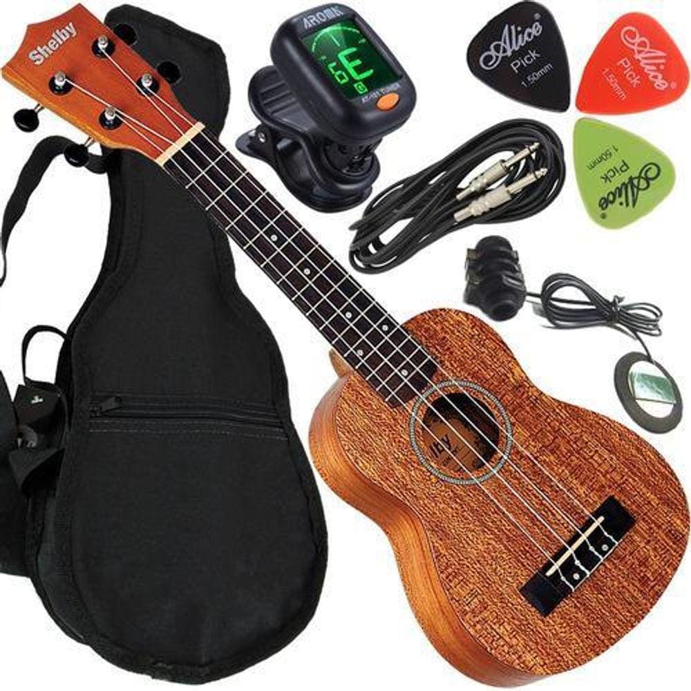Kit Ukulele Elétrico Soprano Canhoto Shelby Su21M Shelby