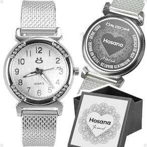 Relogio Feminino Prata Aço Inoxidável Silicone Caixa Social