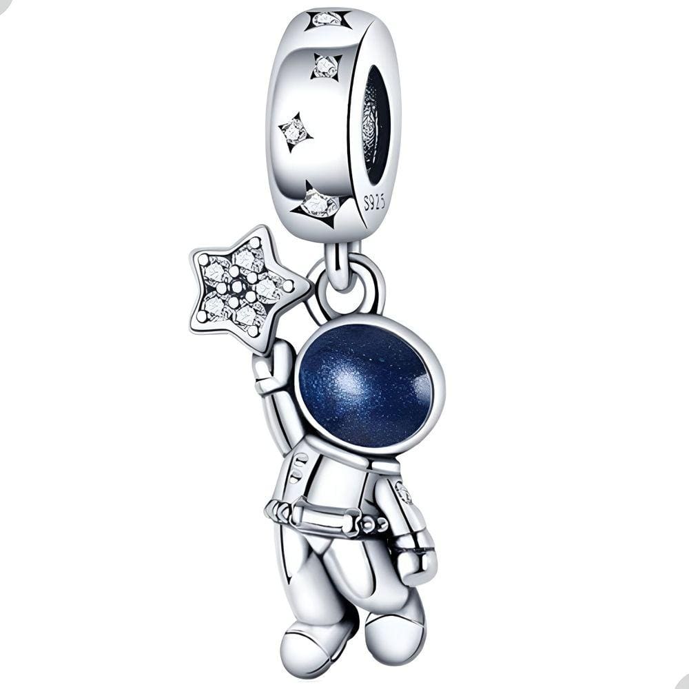 Berloque Charms Pingente Astronauta Estrela Prata 925