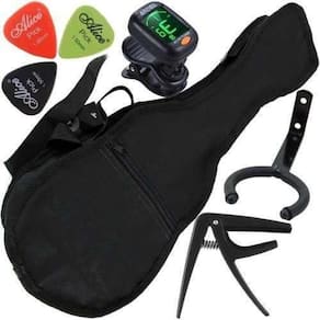 Kit Capa Ukulele Concerto Com Palheta Afinador Suporte Capo