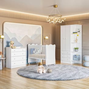 Quarto de Bebê Doce Sonho Completo c/ Rodízios Qmovi Branco