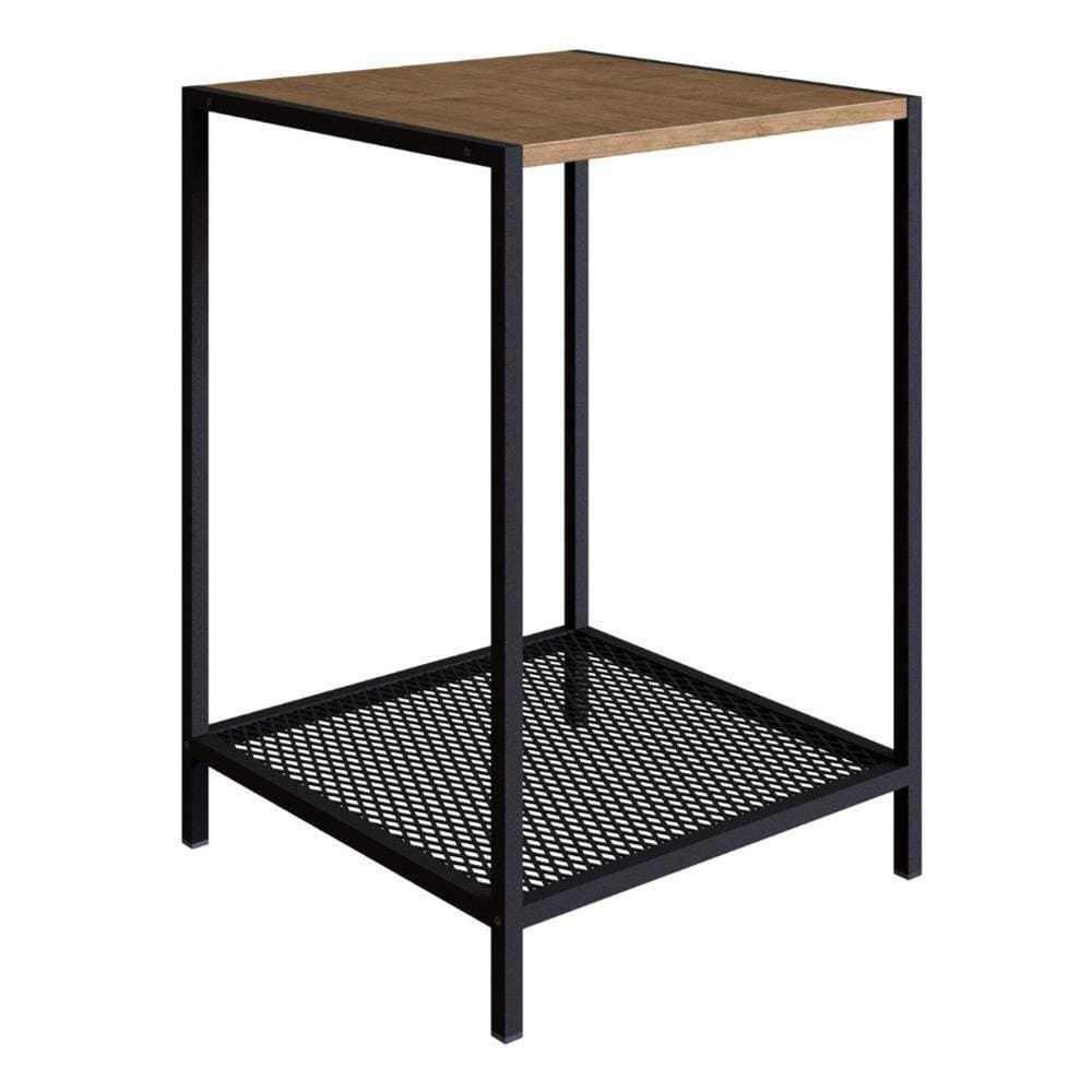 Mesa Lateral Industrial York Artesano Quadrada 40 cm (largura) em MDP Vermont Base Aço Preto