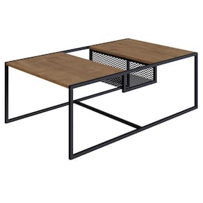 Mesa Lateral Industrial York Artesano Quadrada 40 cm (largura) em MDP Hanover Base Aço Preto