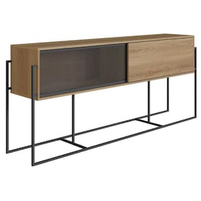 Balcão Buffet Bar Industrial York Artesano 188 cm (largura) em MDP Hanover Duas Portas Aço Preto