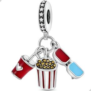 Berloque Charms Pingente Amor Cinema Pipoca Prata 925