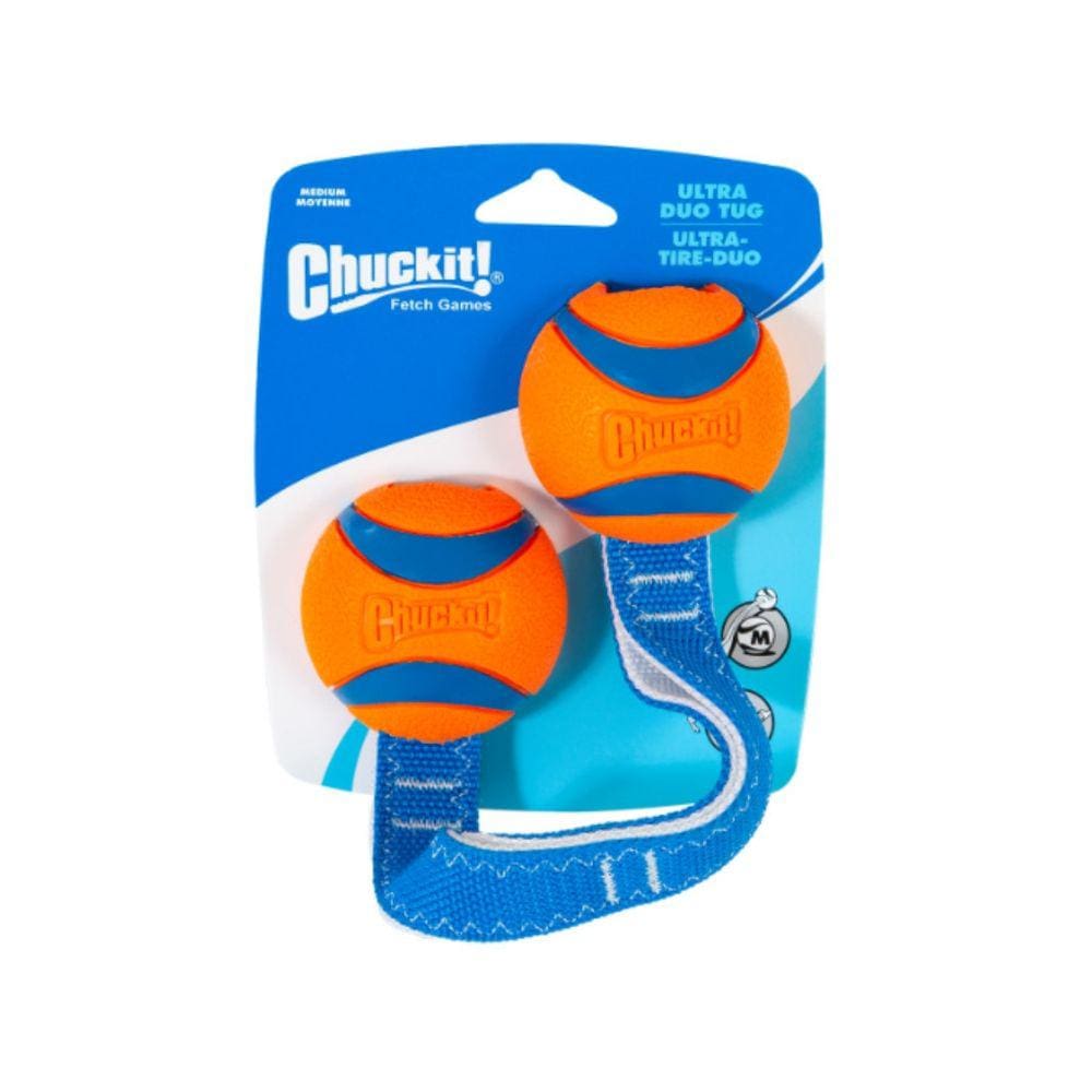 Brinquedo Chuckit Ultra Duo Tug Cabo de Guerra 2 Bolas Flutuante Para Cães Médio