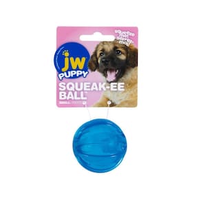 Brinquedo Bola JW Squeak-EE Ball Com Apito Para Cães Filhote e Pequeno - Azul