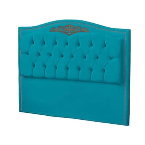 Cabeceira Casal 140cm Decorativa Maitê Veludo Azul Turquesa - Montanaris Decor