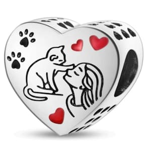 Berloque Charms  Coração Amor Gato Prata 925