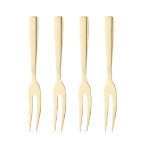 4 Garfos Para Aperitivo Wolff Dourado De Aço Inox