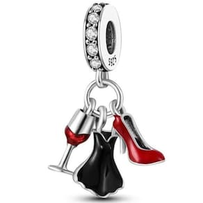 Berloque Charms Pingente Vestido Taça Vinho Salto Prata 925