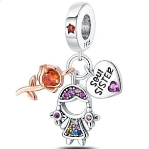 Berloque Charms Pingente Menina Flor Soul Sister Prata 925