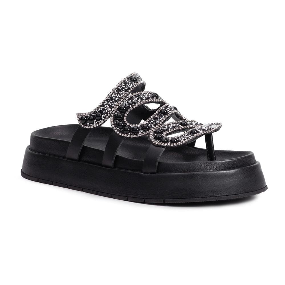 Sandália Feminina Papete Flatform Pedraria Strass Brilho