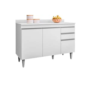 Balcão de Cozinha Melissa 1,20m Branco C/ Tampo - Vallisa Decor