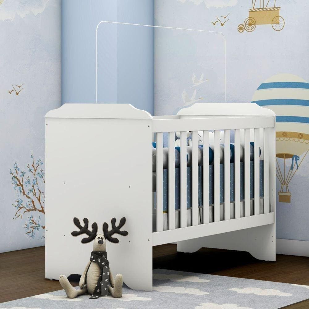 Conjunto Mel Cômoda Fraldario e Berço Mel Branco Fosco