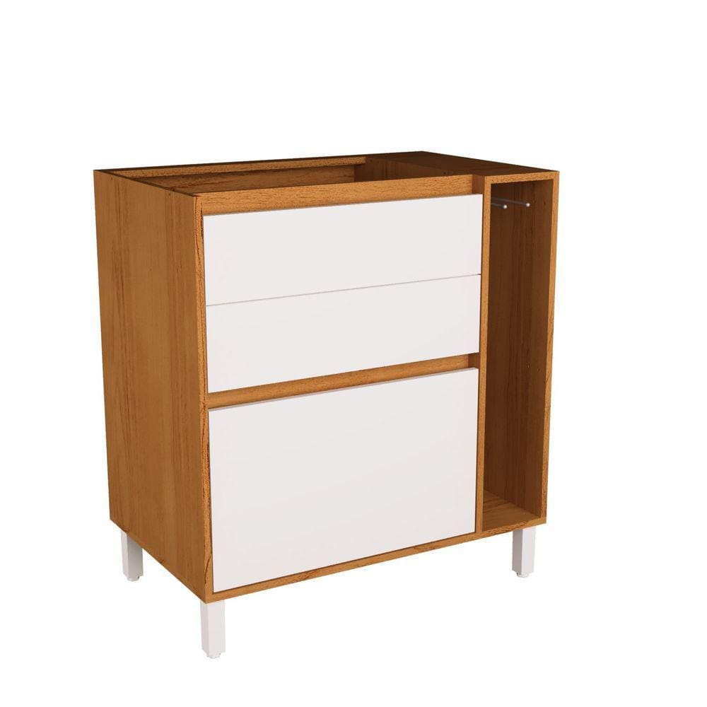 Balcão 80cm 3 Gavetas com Toalheiro Cozinha Milão Branco Ártico / Freijó Rocks