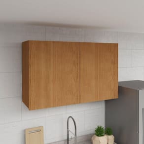 Armário Aéreo 120cm 2 Portas Ripadas Cozinha Milão Freijó Rocks