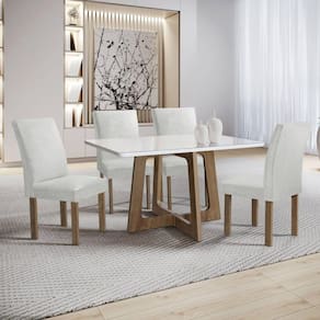 Conjunto Mesa Arizona 120cm com 4 Cadeiras Canela Tampo Smart Plus com Vidro Chocolate/Off White/Gelo