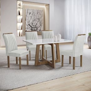 Conjunto Mesa Arizona 120cm com 4 Cadeiras Arizona Tampo Smart Plus com Vidro Chocolate/Off White/Gelo