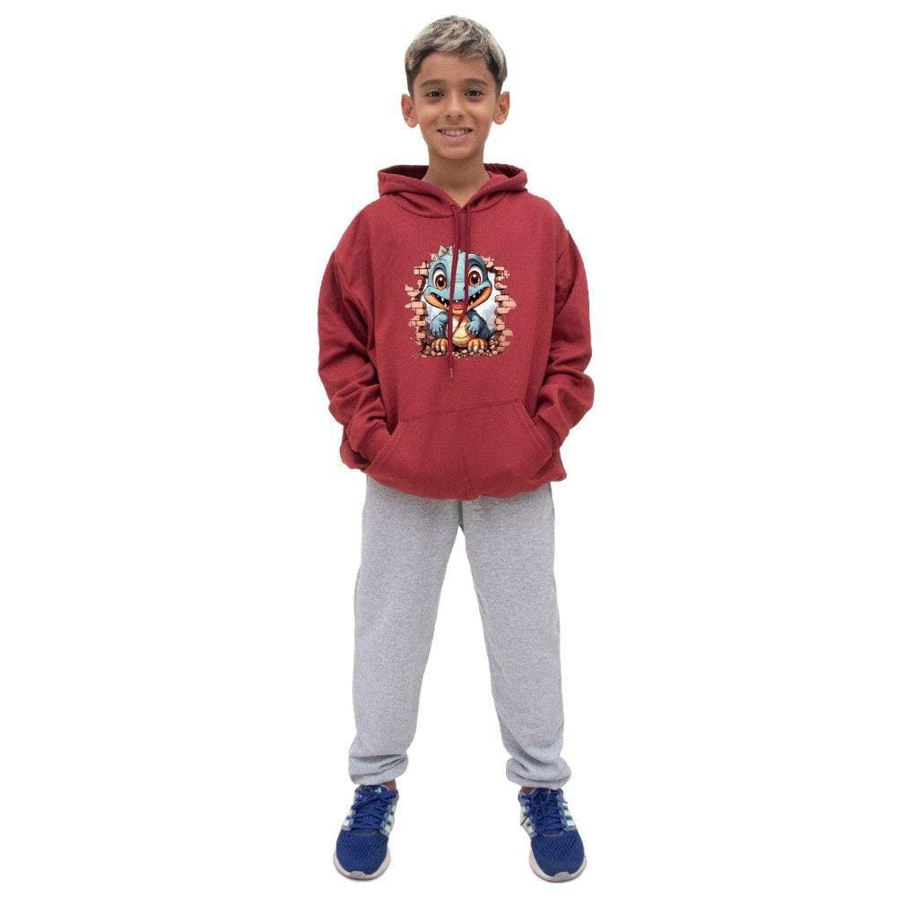 Conjunto Moletom Canguru Infantil Menino Estampa Dinossauro Com Calça Lisa Basica Dia a Dia