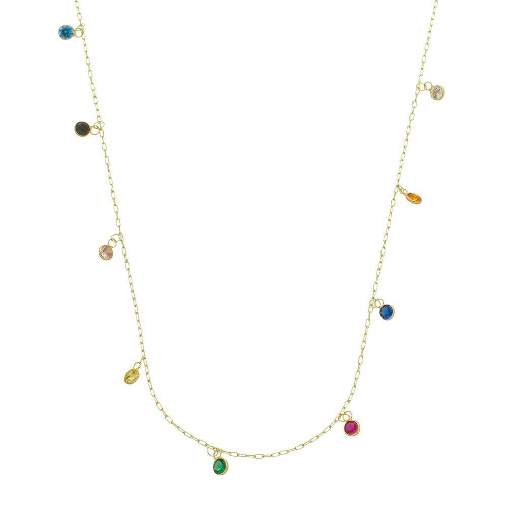 Colar Ouro 18k Cordão Feminino 45cm Pingentes Zirconia Gota