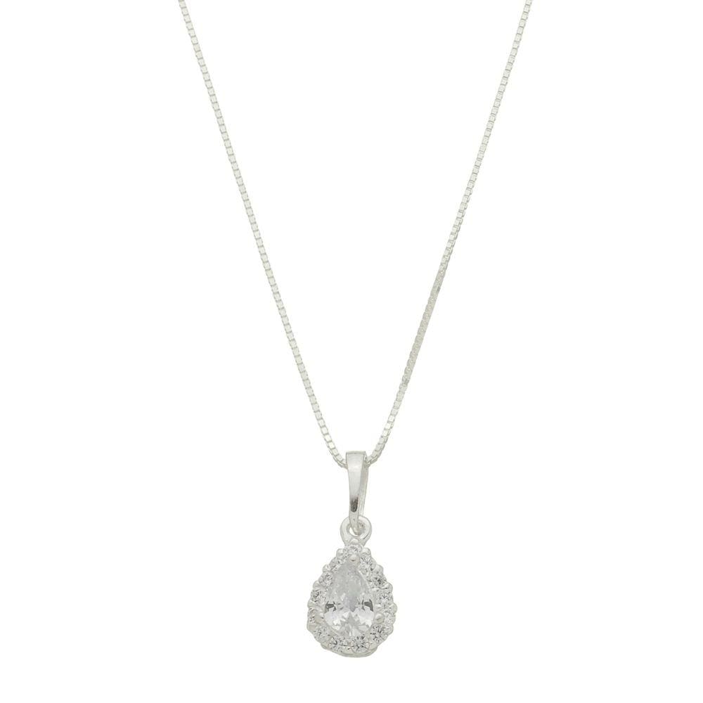 Colar Veneziana 40cm Prata 925 Ponto De Luz Zirconia Gota